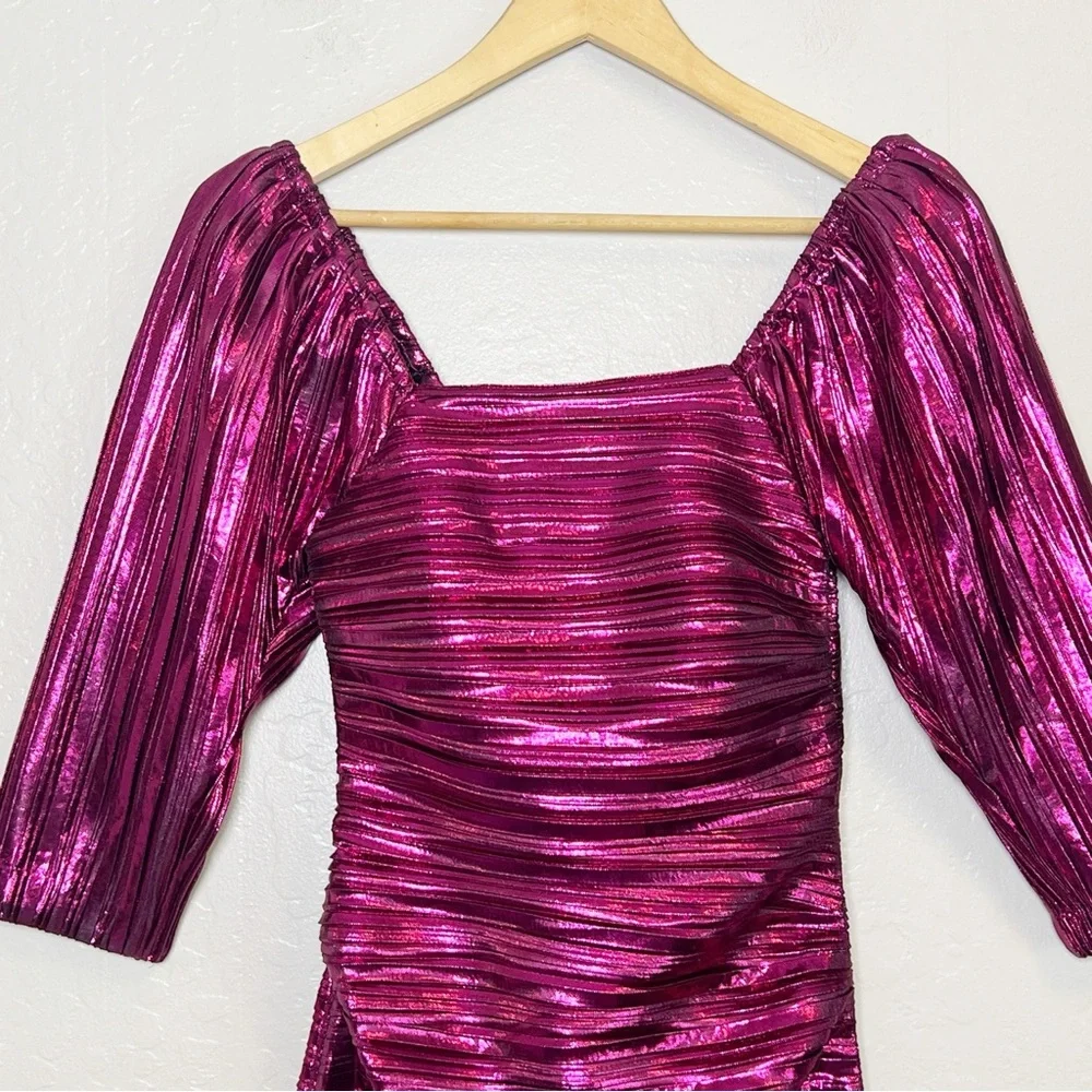 •LOVESHACKFANCY• Thompson Rose Appliqué Metallic Minidress in Fuchsia‎ Size 0 - Picture 7 of 15
